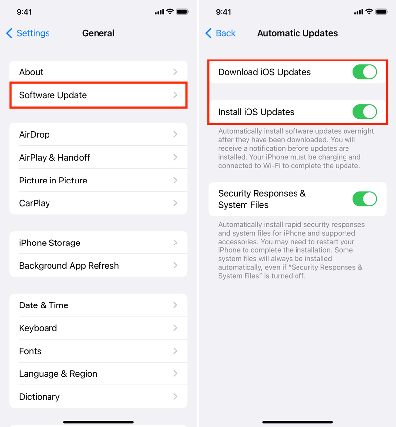 Download and install iOS updates automatically on iPhone