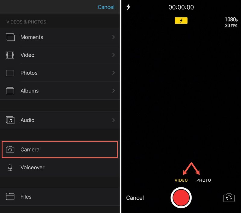 Appareil photo Vidéo Photo iMovie iPhone