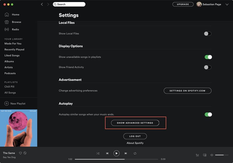 Paramètres avancés Spotify Mac