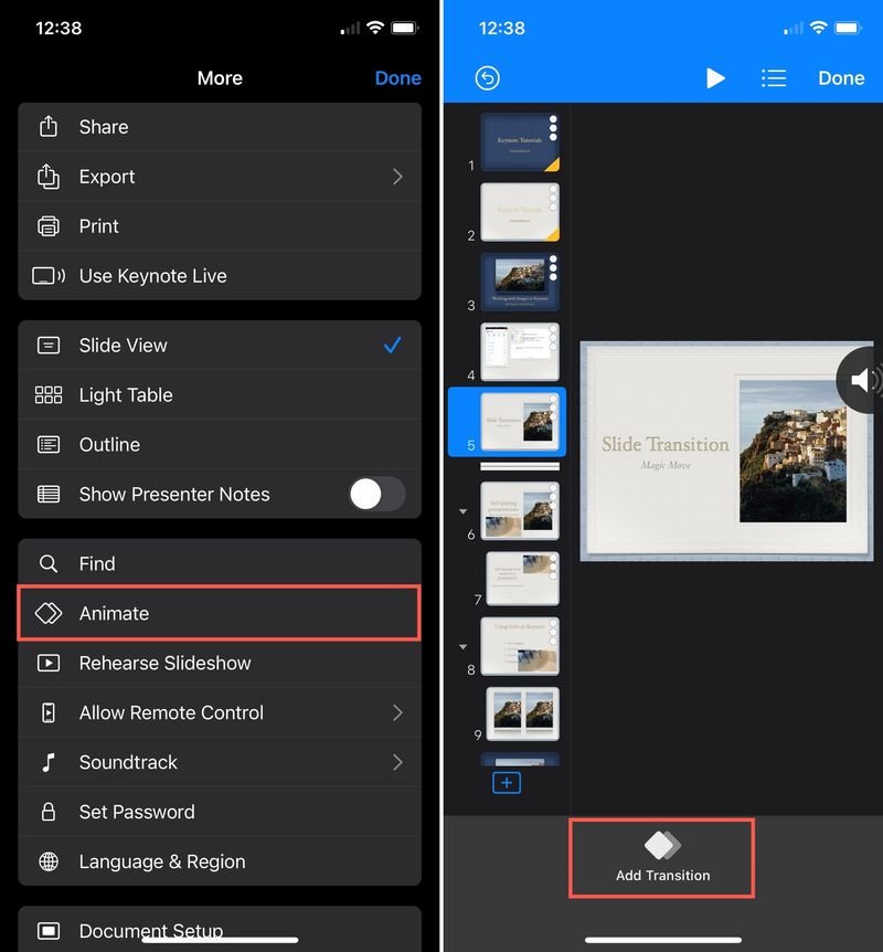 Add a Transition Effect in Keynote on iPhone
