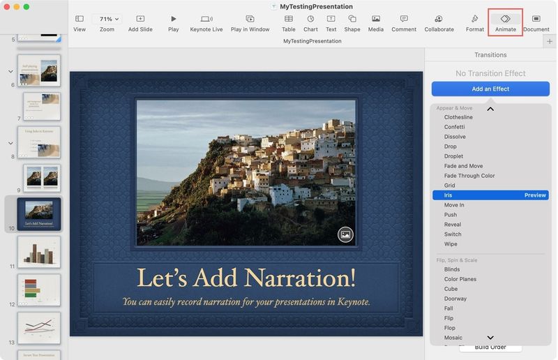 Add Transition Effect in Keynote on Mac