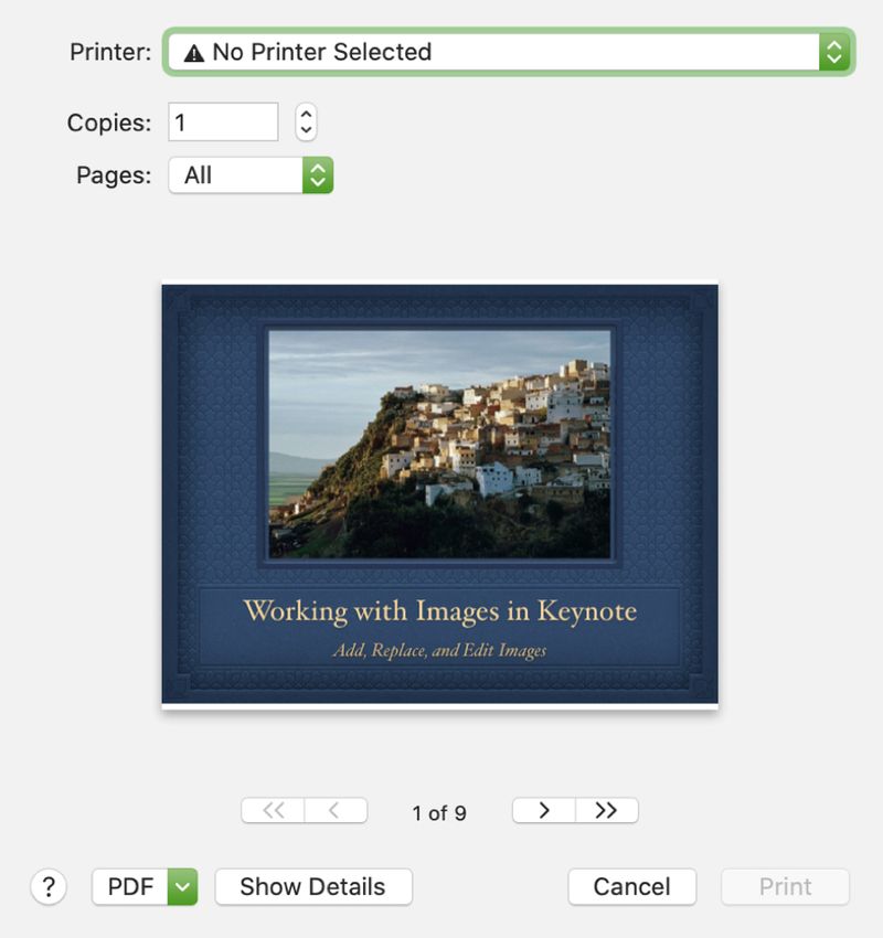 Keynote Imprimer Afficher les détails Mac