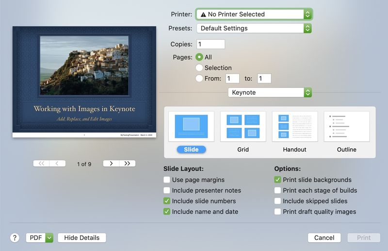 Keynote Print Slide Layout Mac