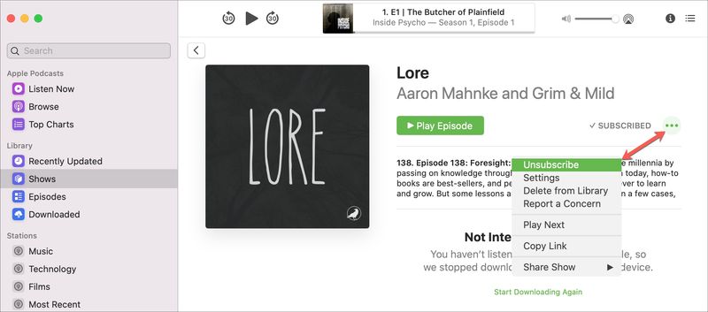 Unsubsribe Podcasts Mac