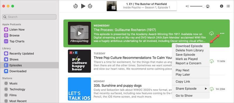 Podcast Episode Settings Mac