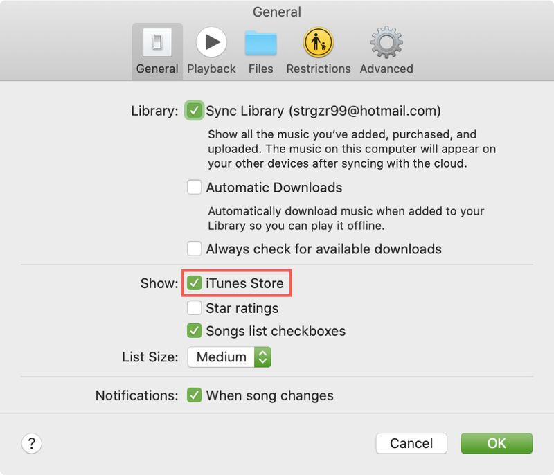 Afficher iTunes Store dans Musique sur Mac