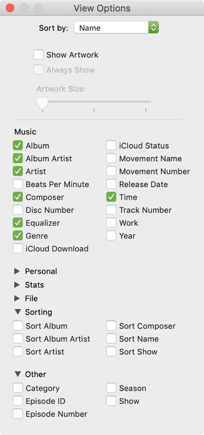 Afficher les options des morceaux dans la bibliothèque musicale