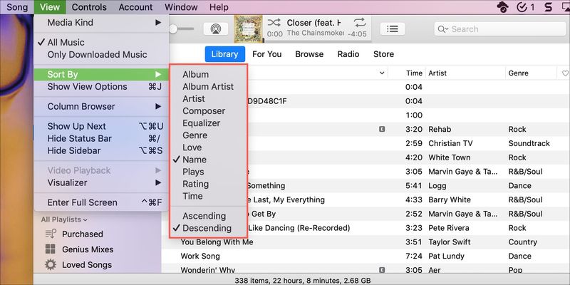 Ordre de tri des chansons dans la bibliothèque musicale