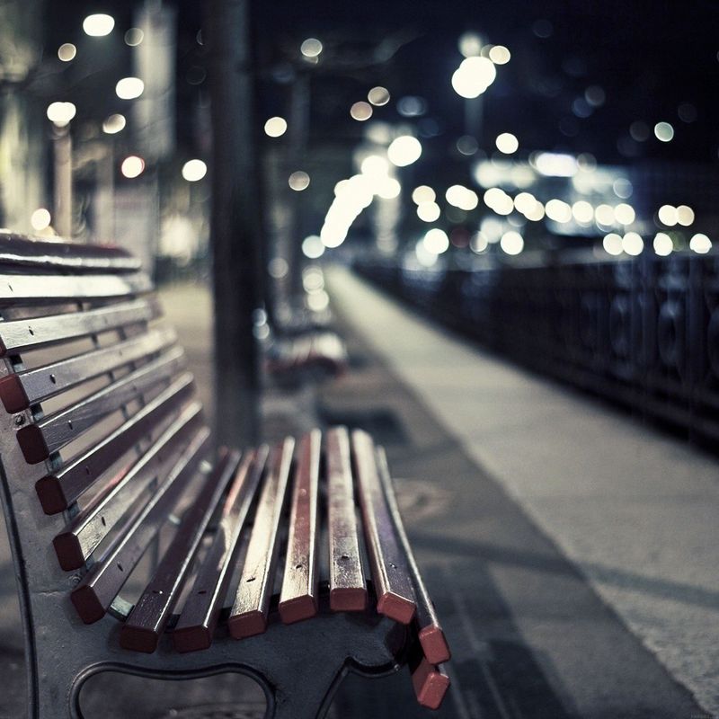 street-chair-melancholy-night-lights-bokeh-city-9-wallpaper